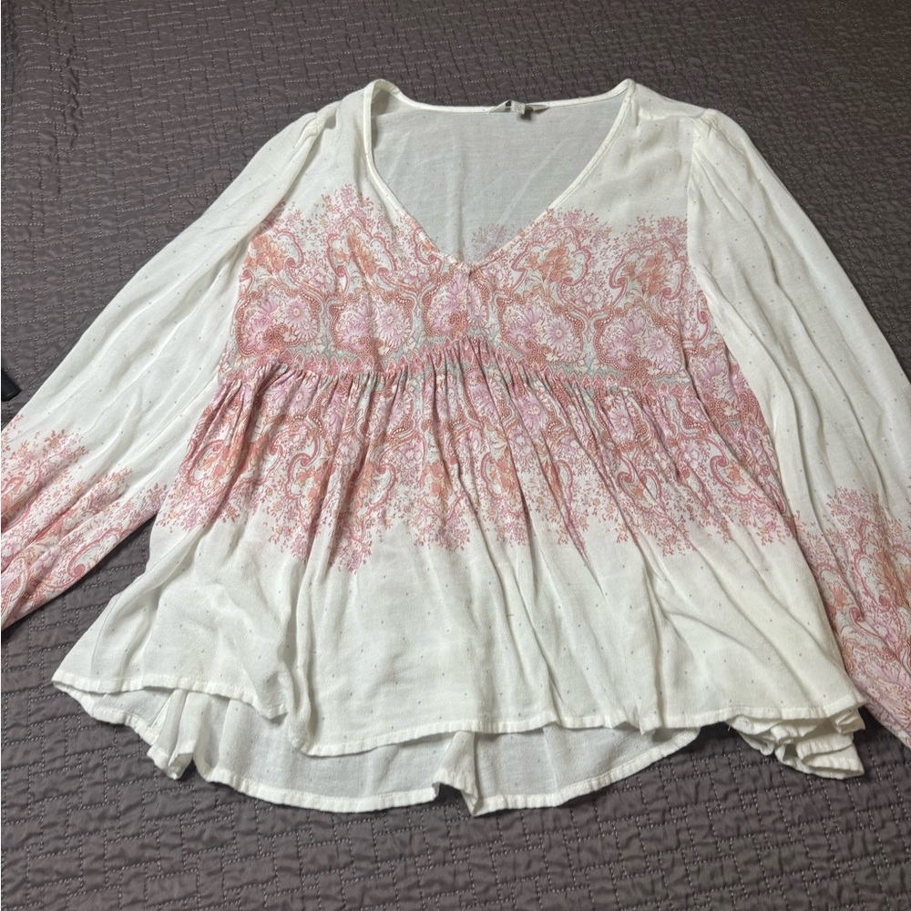 Lucky Brand Cream and Pink Boho Blouse